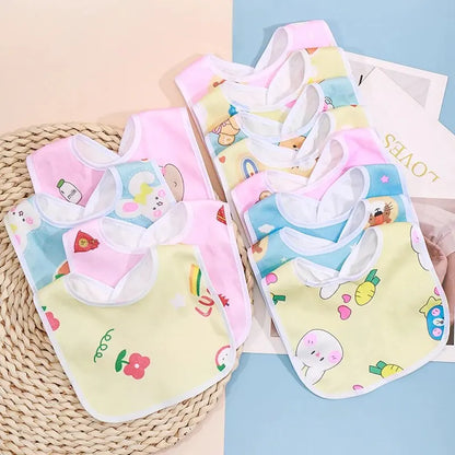 5PCS Baby Cartoon Snap Bibs - Super Soft Waterproof Crystal Velvet Newborn Feeding & Saliva Towels