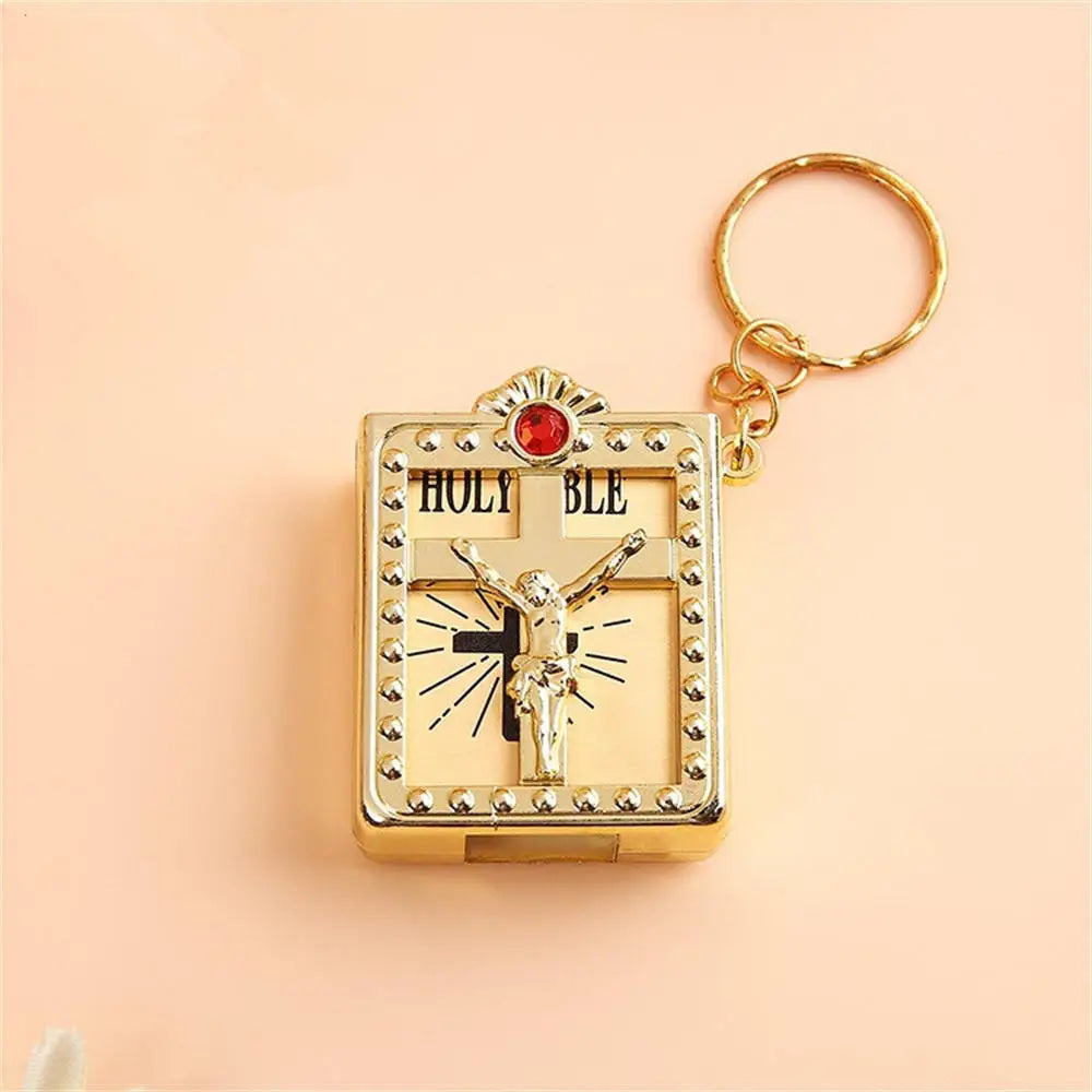 Mini English Holy Bible Keychain - Christian Jesus Cross & Muslim Keyring, Prayer God Bless Charm for Women’s Bag
