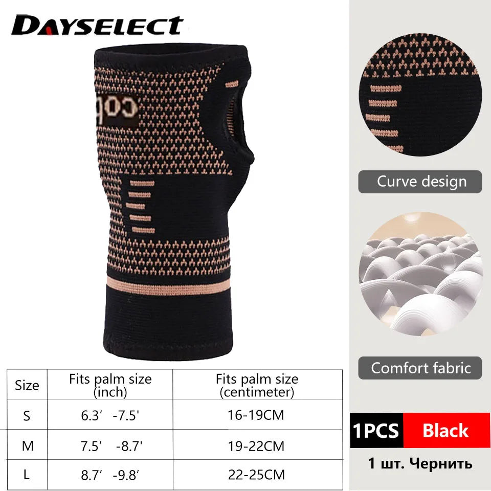 Copper Fiber Wrist Brace — Elastic Sport Bandage Wristband for Hand Support, Gym, Tennis, Fitness, and Powerlifting