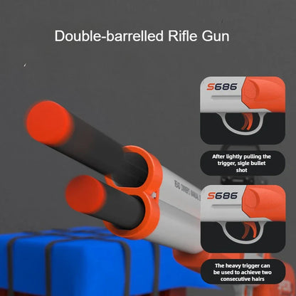 Toy Gun S686 Rifle – Double Barreled Airsoft Launcher with Dual Soft Bullets, Outdoor Sports Shotgun for Kids