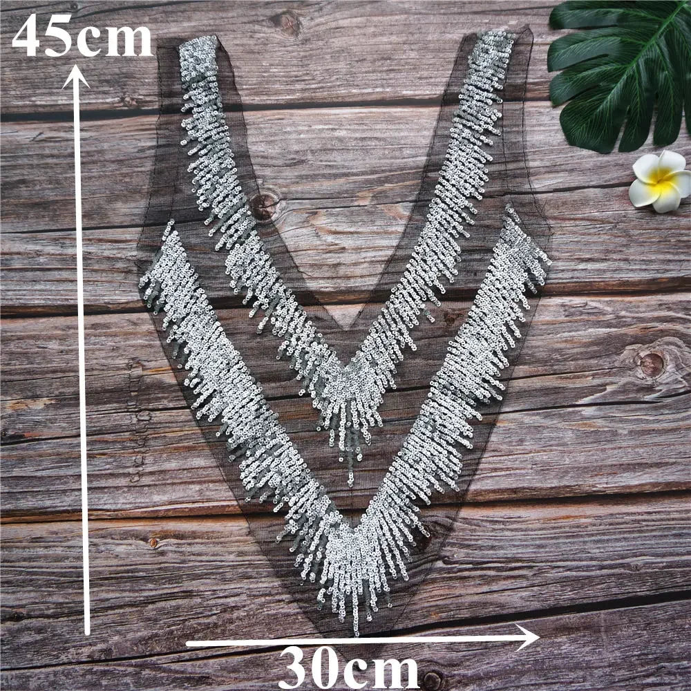 Silver Baroque Sequin Flower Applique – Embroidered Iron-On Patch for Wedding & DIY Crafts