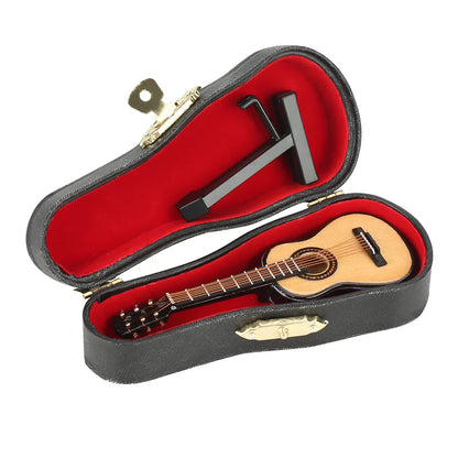 Mini Wooden Guitar Model – Miniature Musical Ornament for Home Decor & Gift with Box