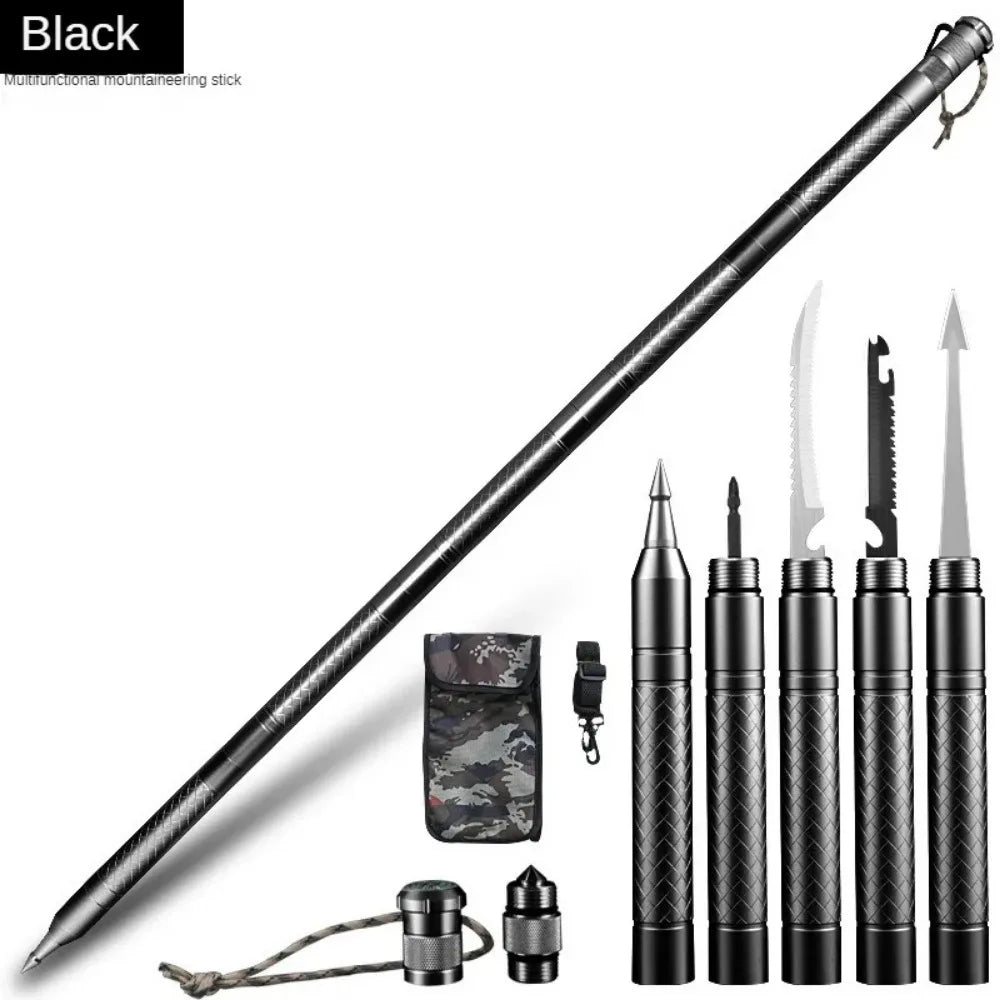 Professional Outdoor Mountaineering Stick – Multi-Function Metal Hiking & Survival Tool for Camping, Travel, and Self-Defense