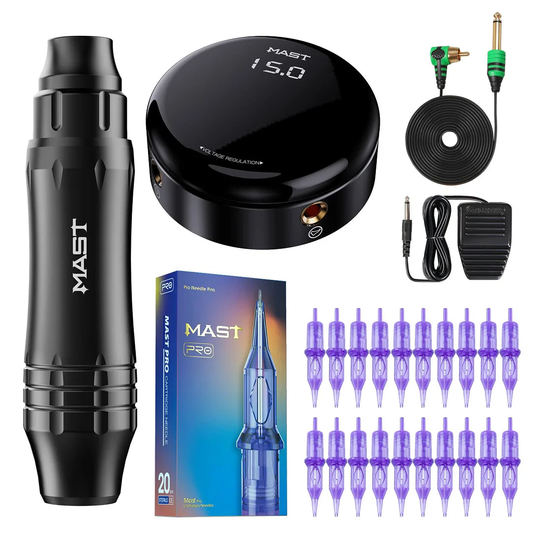 Ultra Mast P10 Tattoo Machine Kit – OLED Screen Pen, RCA, Cartridge Needles & Complete Tattoo Set