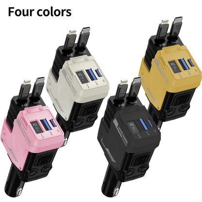120W Car Charger | 4-in-1 Retractable Cigarette Lighter Adapter with USB Type-C Fast Charging Cable for iPhone & Android