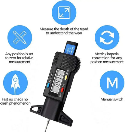 Digital Tire Tread Depth Gauge Caliper - LCD Display, 0-25mm Measurement Tool for Car Tire Maintenance