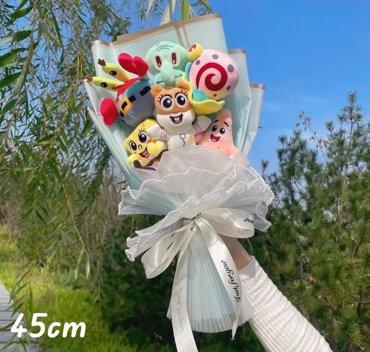 SpongeBob SquarePants Plush Set – Patrick Star, Gary & Squidward Tentacles Handmade Flower Bouquet Toys, Perfect Christmas, Birthday & Graduation Gift