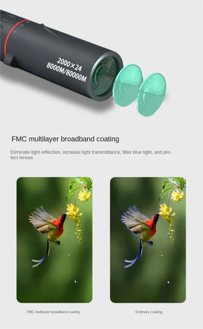2000x24 HD Monocular Telescope – Mini Portable Phone Telescope with Holder for Outdoor Camping, Hunting & Birdwatching