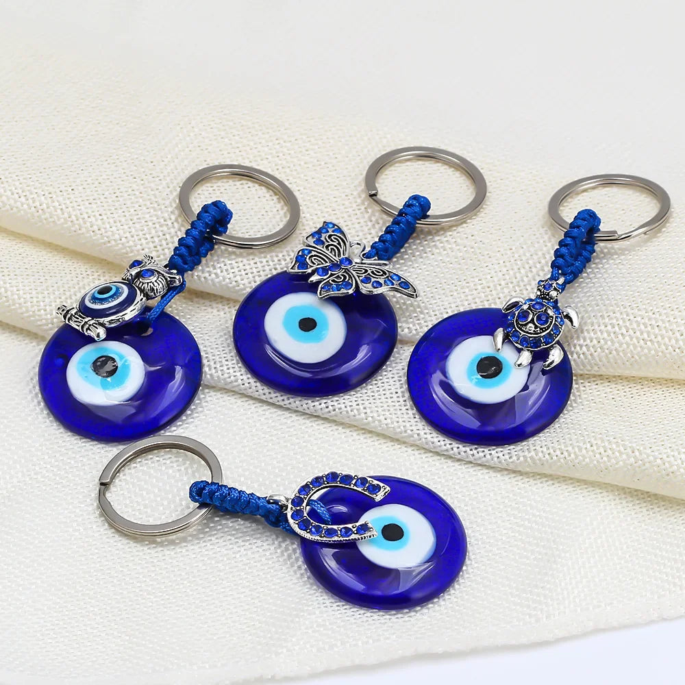 Lucky Eye Fatima Hand Keychain – Alloy Tree of Life Elephant Owl Blue Turkish Evil Eye Car Keyring Jewelry for Men & Women Gift