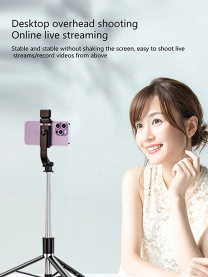 170cm/67in Selfie Stick Tripod – Extendable Aluminum Stand with Fill Light & Bluetooth Remote, Compatible with iPhone & Android