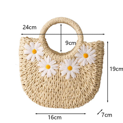 Hand-Woven Straw Beach Bag – Women’s Handmade Moon Basket Crossbody Bohemian Summer Tote