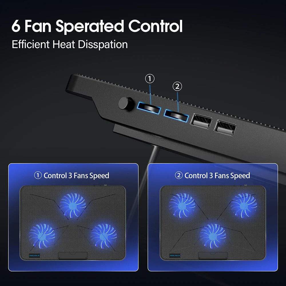 Coolcold 15.6–17.3 Inch Laptop Cooling Pad with 6 Quiet Fans, 7-Level Height & Wind Speed Adjustment, Laptop Cooler with Mobile Phone Holder