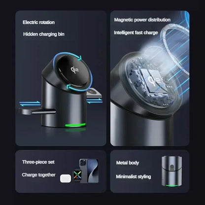 Truly Qi2 3-in-1 MagSafe Magnetic Touch Wireless Charger — Fast Charging Dock for iPhone, Android, Apple Watch & AirPods