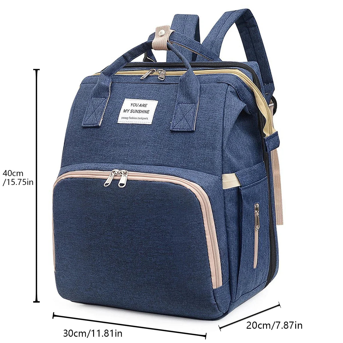 Foldable Diaper Bag with Changing Station – Large Capacity Mommy Backpack with Insulated Pocket, Multifunctional Baby Travel Bag with Bed & Double Shoulder Straps