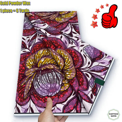 2026 African Real Wax Fabric - 100% Cotton Ankara Glitter Gold Print Batik Pagne for Women’s Fashion & Sewing