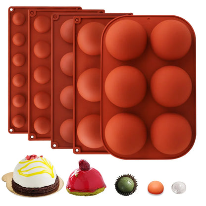 6/8/15/24-Hole Half Sphere Silicone Mold — 3D Brownie, Pudding, Mousse & Chocolate Dessert Baking Tool
