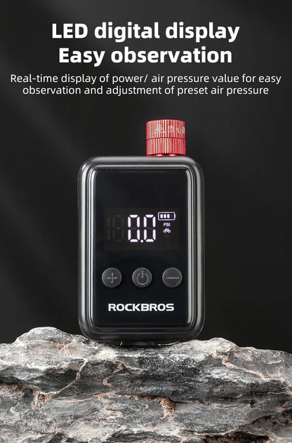 ROCKBROS 150 PSI Portable Bike Air Pump – Digital Tire Inflator, Rechargeable Mini Compressor