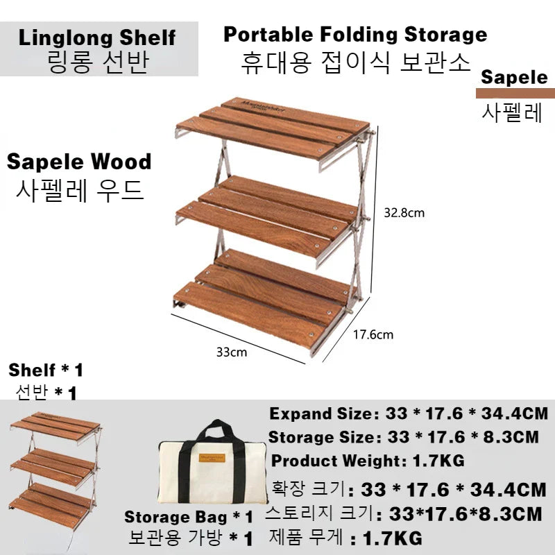 MOUNTAINHIKER Portable Camping Rack – 3-Tier Foldable Outdoor Table for Picnic & BBQ, Easy to Carry