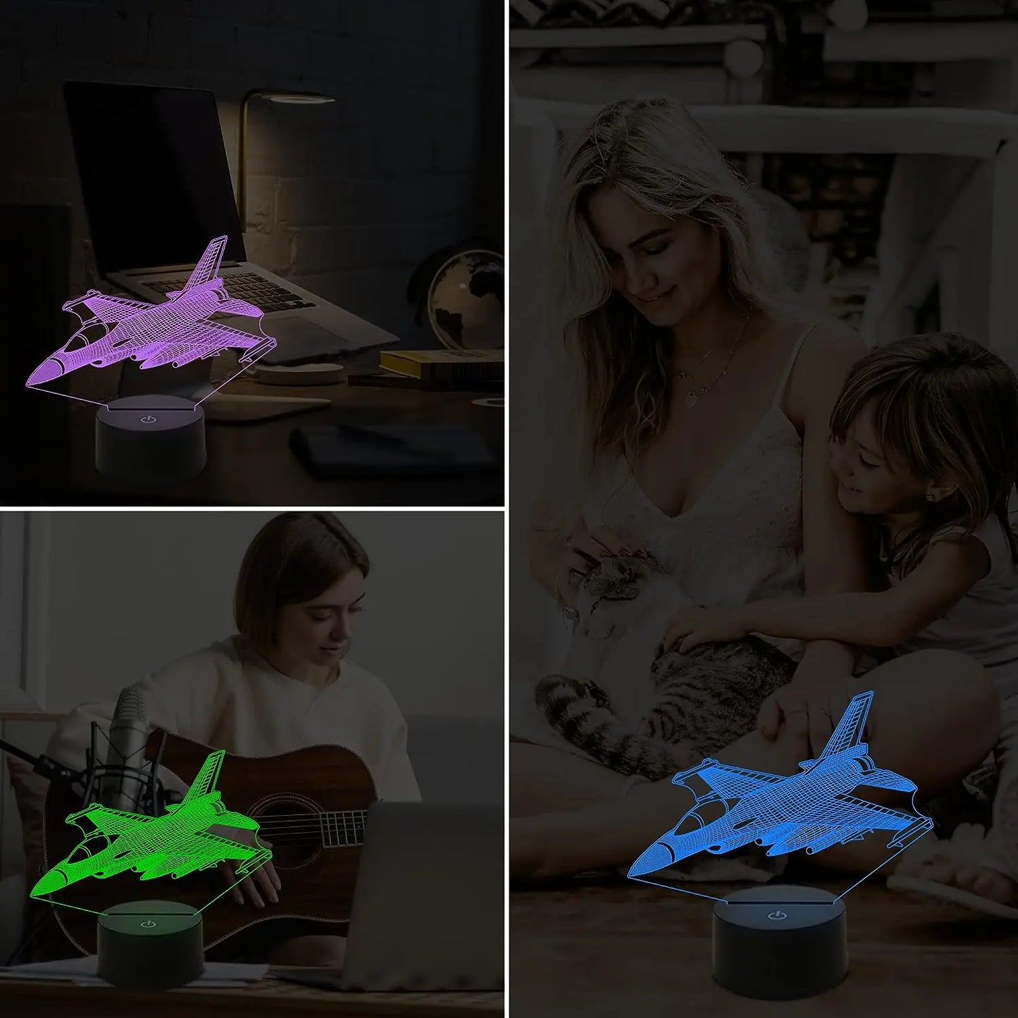 3D Visual Airplane Night Light – Aircraft LED Desk Lamp with 16 Color Change, Smart Touch Remote Control, and Bedside Table Light
