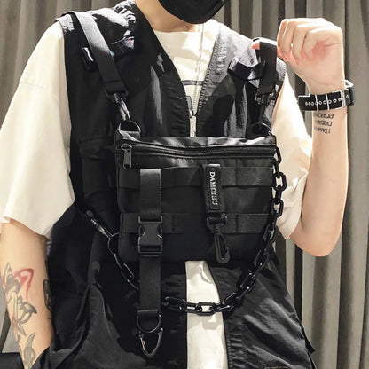 Versatile Style: Functional Tactical Chest Bag - Unisex Bullet Hip Hop Vest Streetwear Waist Pack, Black Wild Chest Rig Bag for Men and Women