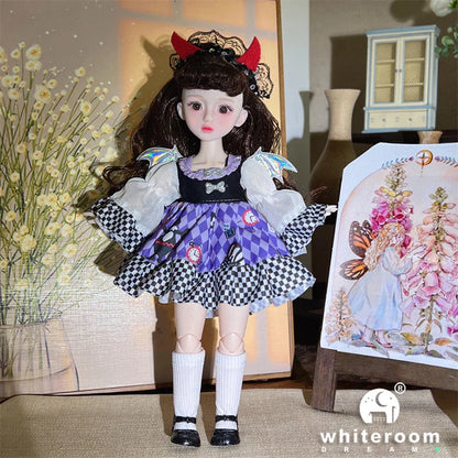 30cm 1/6 BJD Ball Jointed Doll – Starry Gray Eyes with Lolita Fashion Dress, DIY Toy Gift for Girls