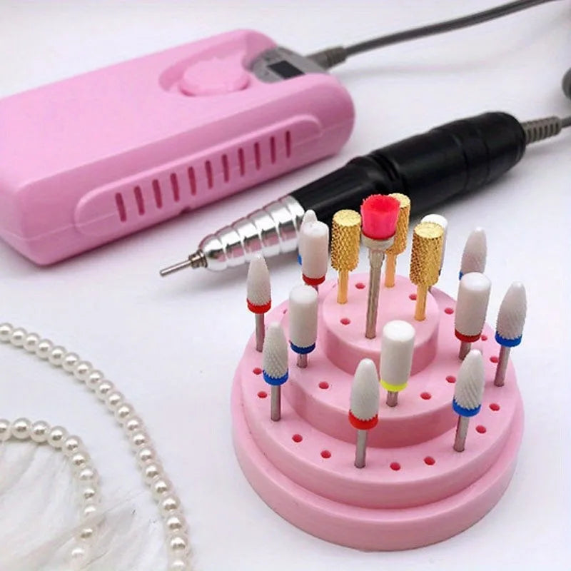48-Hole Nail Drill Bit Holder - Acrylic Storage Box Stand for Manicure Tools