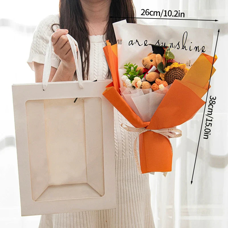 DIY Simulated Flower Bouquet – Crochet Sunflower Finished Product, Graduation, Doctoral, Valentine’s Day & Birthday Gift with Bear