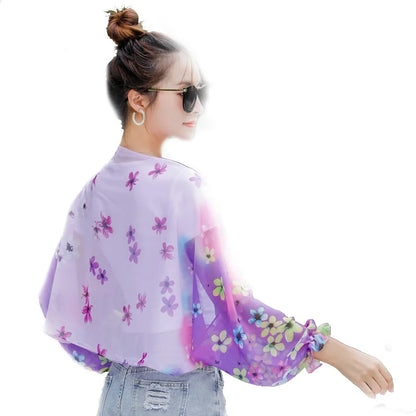 Women’s Summer Sun Protection Chiffon Shawl – Floral Print Beach Scarf Arm Sleeves UV Protection for Outdoor Cycling & Driving Accessories