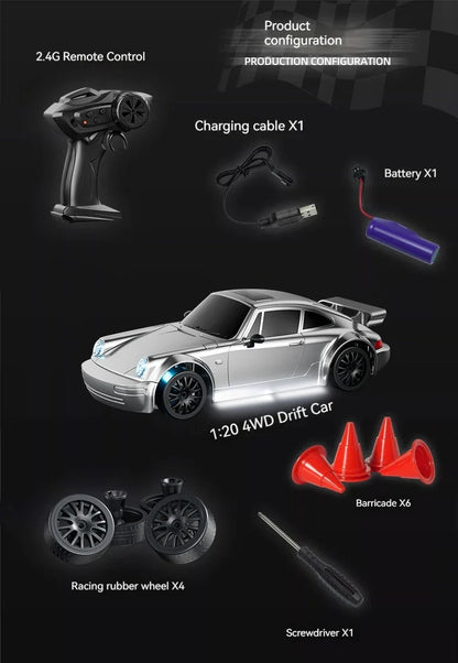 1:24 RC Drift Car — 4WD High-Speed Remote Control Sport Car with LED Lights & Extra Drifting Tire, Kids & Adult Gift