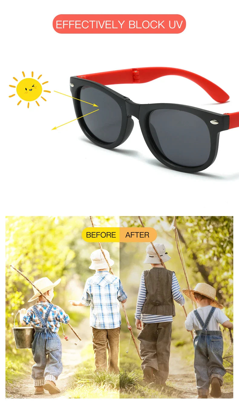 WarBlade Foldable Kids Sunglasses – Polarized UV400 Flexible Square Shades for Boys & Girls