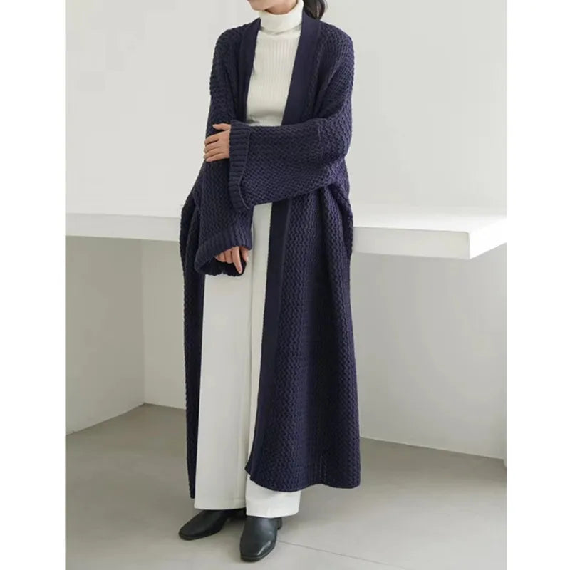 Autumn Winter Women’s Long Knitted Cardigan Sweater – Casual Loose Warm Long Sleeve Coat