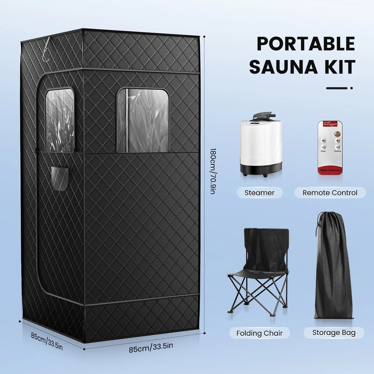 Full Body Home Steam Sauna Set – 2.6L Single-Person Spa with Time & Temperature Remote Control for Detox Therapy