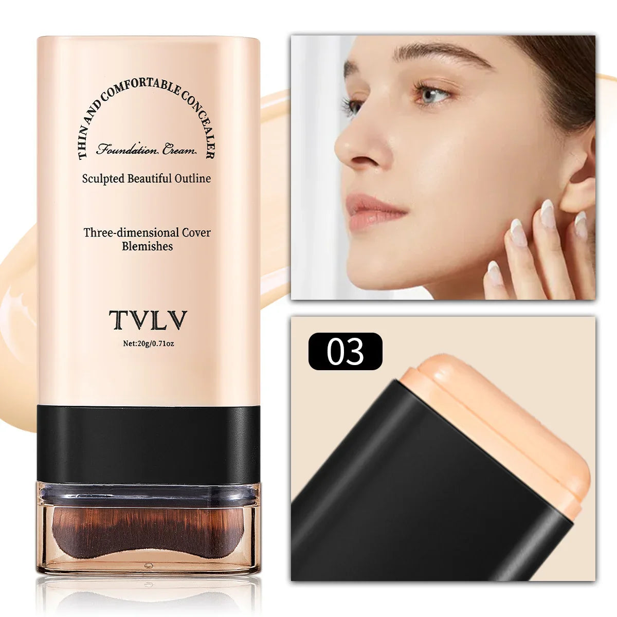 TVLV Eraser Foundation Stick with Brush – 20g Brightening Liquid Foundation & Long-Lasting Concealer