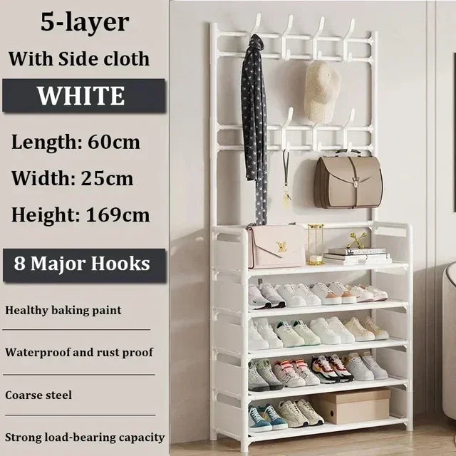 Multi-Layer Shoe Rack & Hat Hanger – Simple Floor Organizer with Load-Bearing Shelf for Shoes & Hats