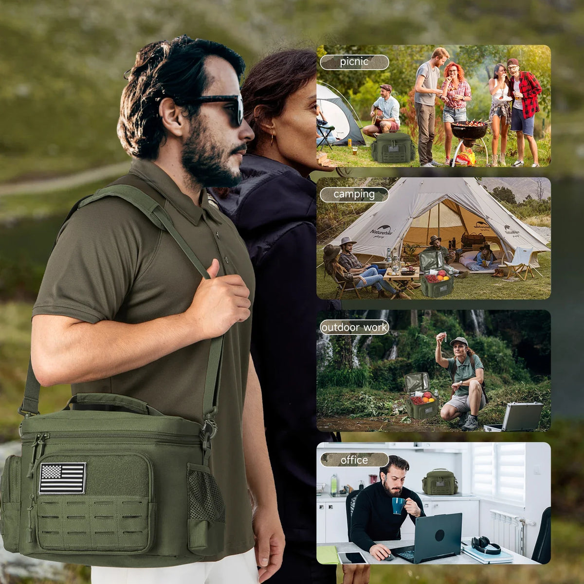 Military Tactical Lunch Box for Men - Heavy Duty, Leakproof, Insulated Thermal Cooler Bag for Work, Camping, Picnic Meals
