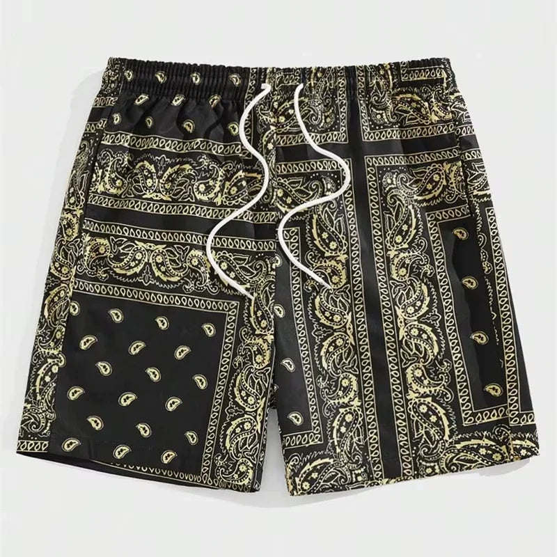 Trendy Bandana Graphic Beach Shorts - Men’s Summer 3D Printed Swim Trunks