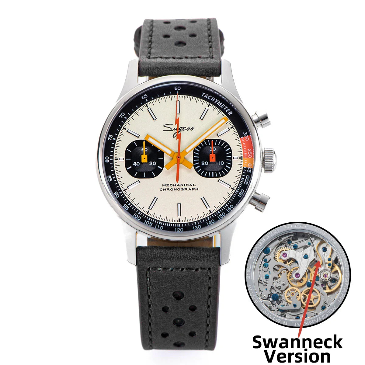 Sugess Pilot Men’s Chronograph Watch — Original ST1901 Mechanical Movement, Sapphire Crystal, Waterproof Racing Strap