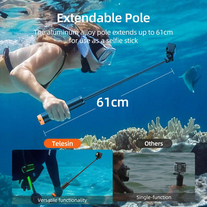 Telesin Underwater Buoyancy Diving Selfie Stick Tripod for GoPro, Insta360, DJI OSMO Action Cameras