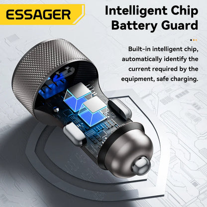 Essager 45W USB-C Car Charger – Dual Port PD 3.0 & QC 3.0 Fast Charging Adapter with Digital Display for iPhone 16/15, Samsung, Xiaomi, Huawei & OPPO Devices