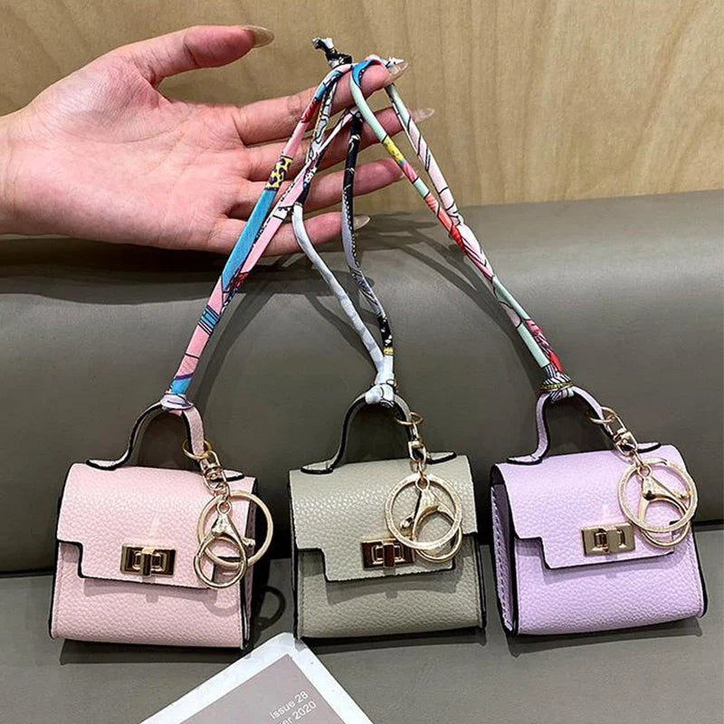 Luxury Mini Coin Purse - Fashionable Silk Scarf Bracelet Keychain Pendant Bag Accessory