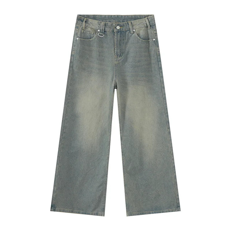 IEFB Men’s Summer Denim Jeans – Washed Blue Straight Loose Wide-Leg Casual Pants