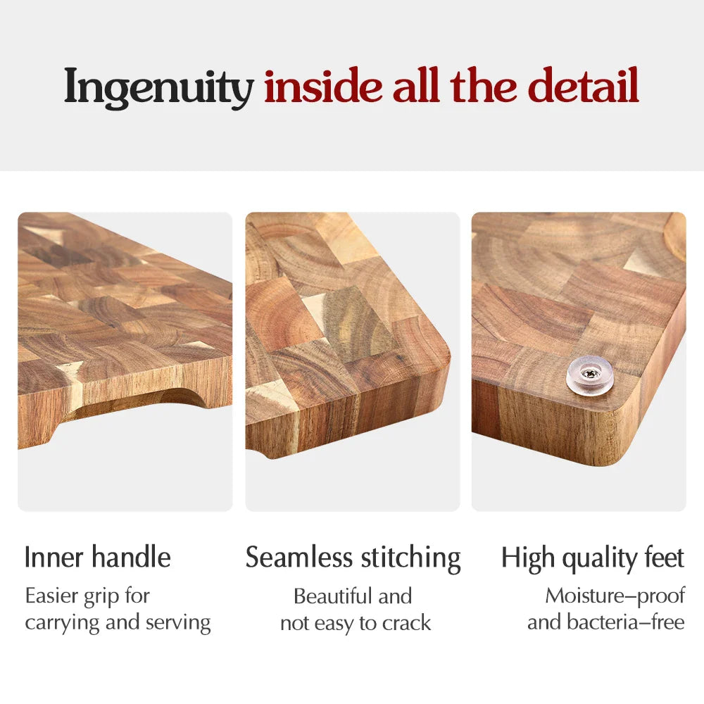 HEZHEN Premium Acacia Wood Double-Sided Cutting Board - Drain Water and Damp-Proof Kitchen Chopping Board