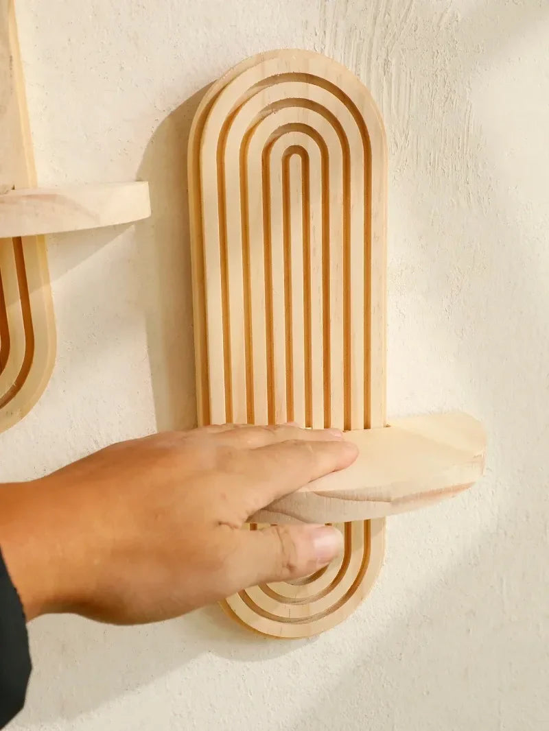 Wooden Wall-Mounted Shelves – Boho Style Rack for Living Room & Bathroom Home Decor