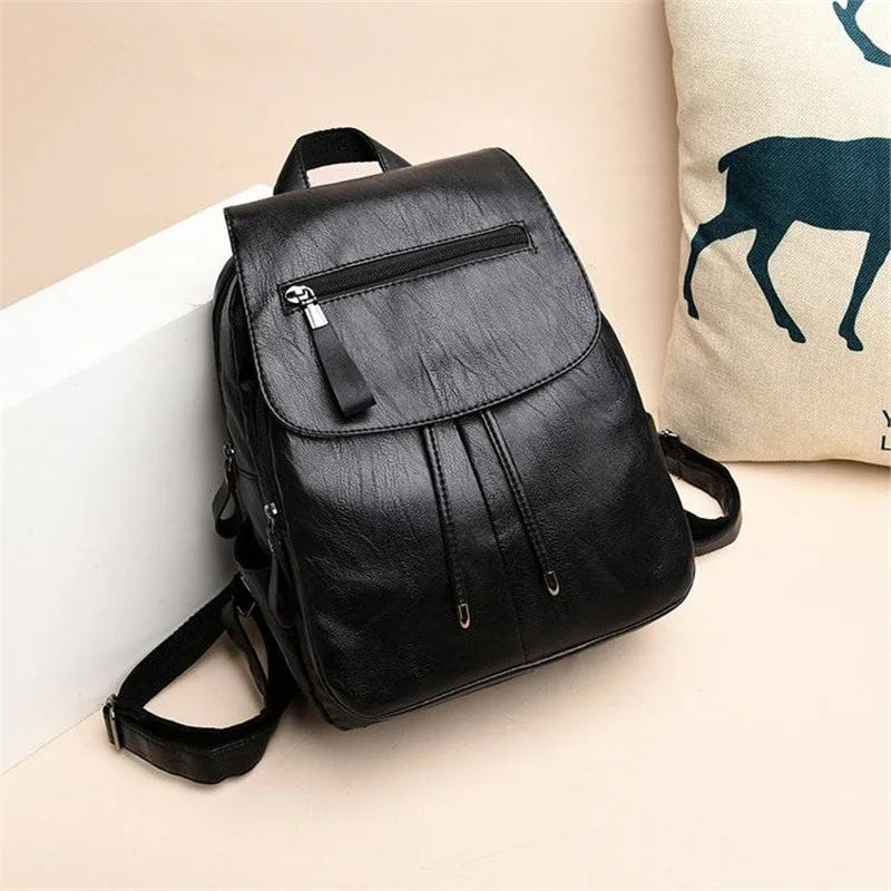 Versatile Soft Leather Women’s Bag – Dual Shoulder Korean Style Handheld & Waterproof Travel Backpack