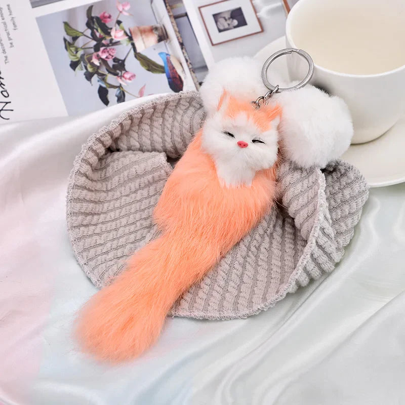 Fluffy Cartoon Fox Keychain – Cute Personalized Key Rings for Kids, Women, Car & Bag Accessories