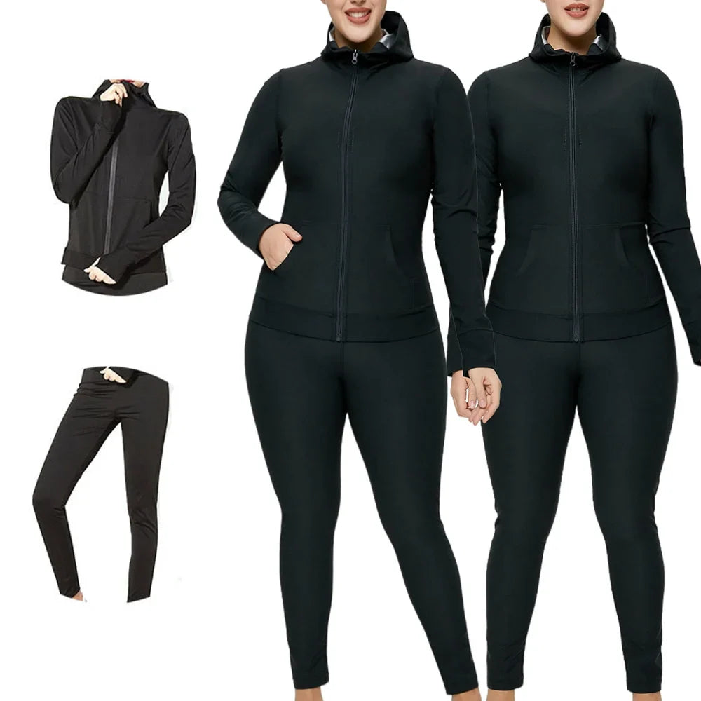 2pcs Women's Sweat Sauna Suit Set — Full-Zip Fitness Jacket & Leggings for Enhanced Workouts and Heat Performance