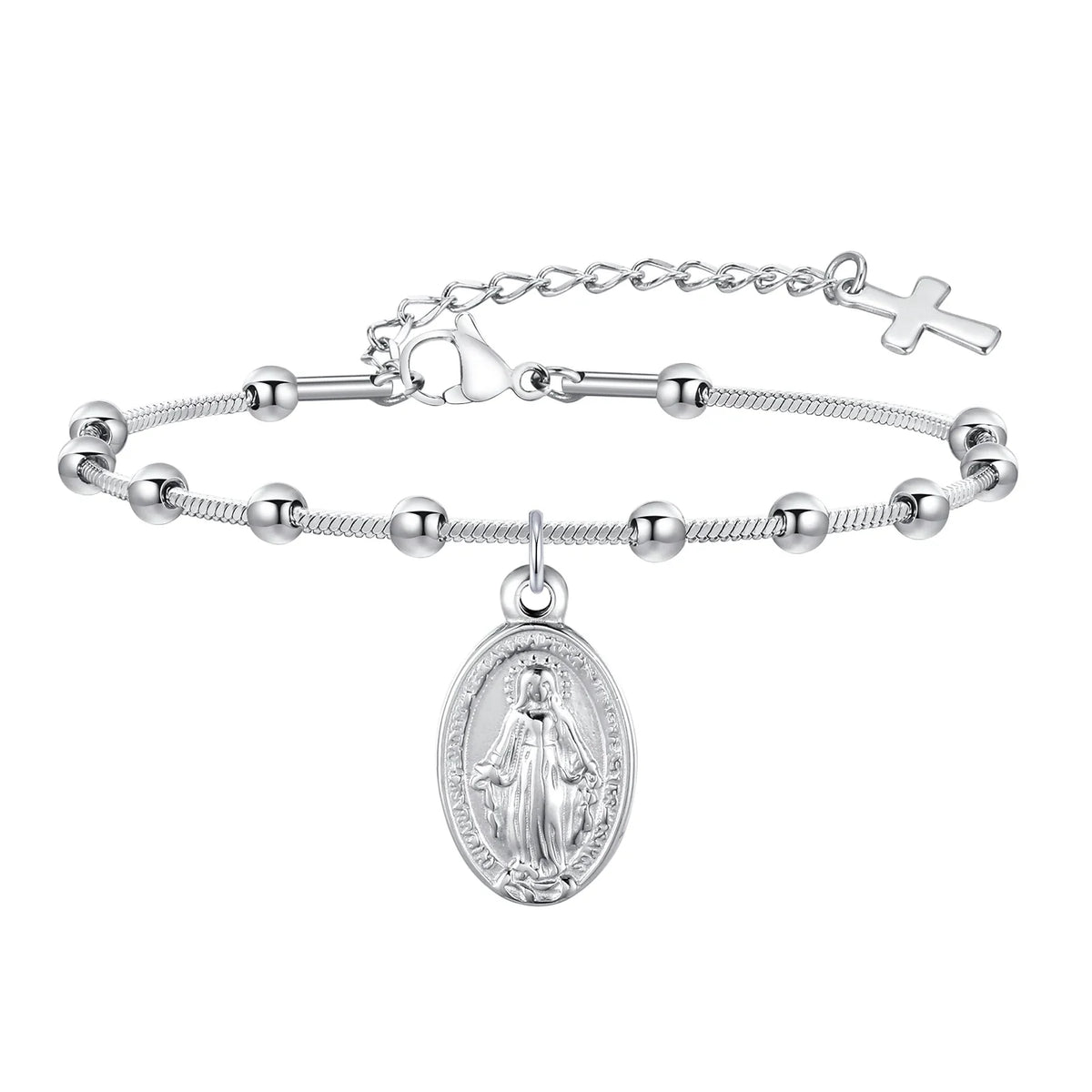 Vnox Gold Plated Rosary Bracelet – Stainless Steel Cross & Virgin Mary Religious Prayer Jewelry for Women & Girls Gift Accessories