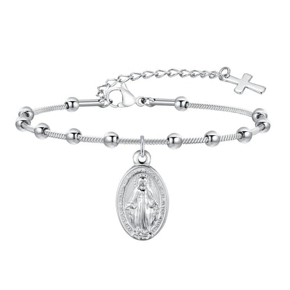 Vnox Gold Plated Rosary Bracelet – Stainless Steel Cross & Virgin Mary Religious Prayer Jewelry for Women & Girls Gift Accessories