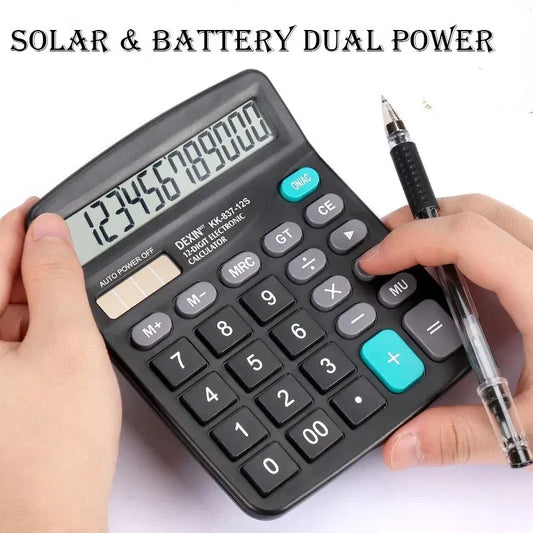 12-Digit Large LCD Desktop Calculator – Dual Power Solar & Battery Standard Function Calculator for Home, Office & Basic Use