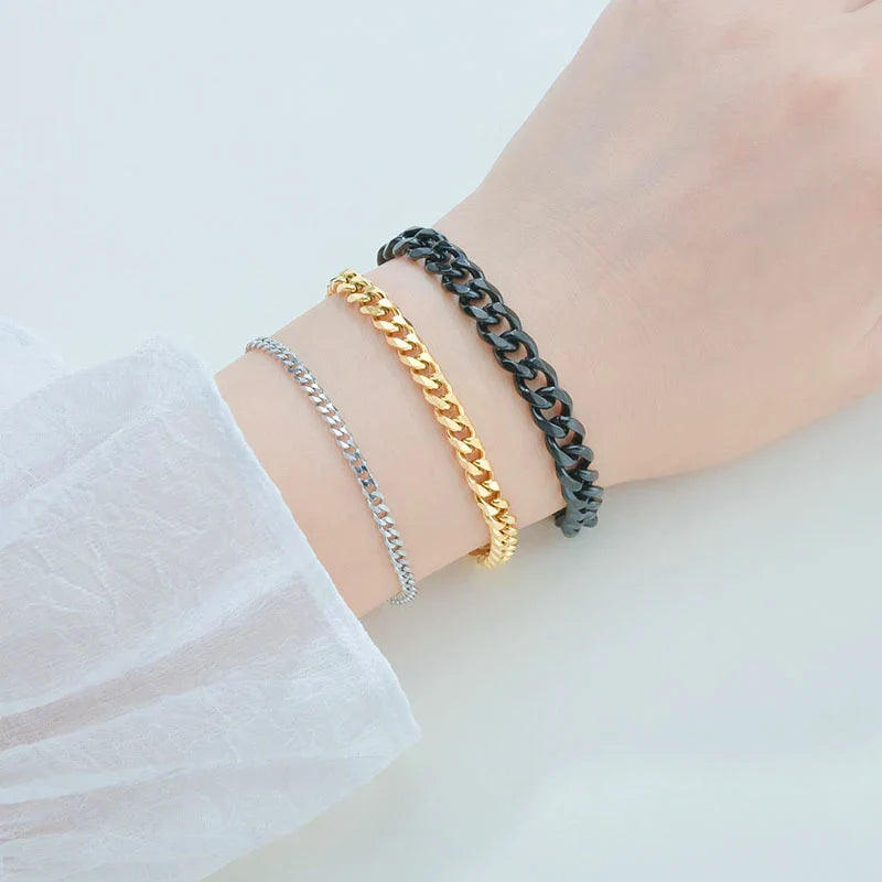 Fashion Stainless Steel Curb Cuban Chain Bracelet | Unisex Couples Jewelry | Wrist Hand Accessory for Men & Women | Party Gift
